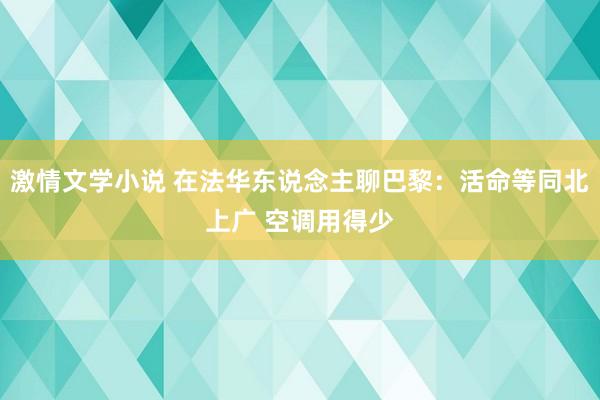 激情文学小说 在法华东说念主聊巴黎：活命等同北上广 空调用得少