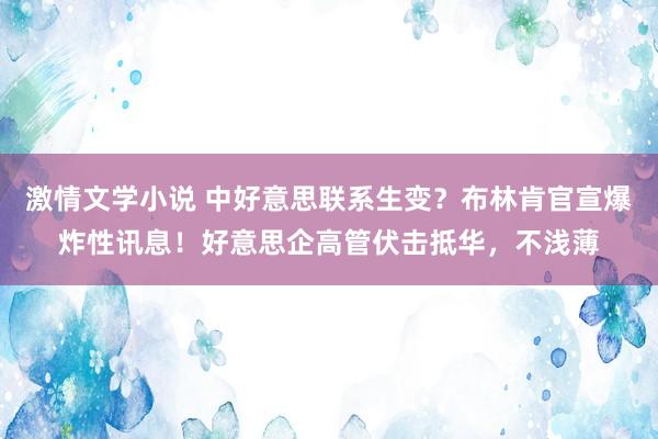 激情文学小说 中好意思联系生变？布林肯官宣爆炸性讯息！好意思企高管伏击抵华，不浅薄